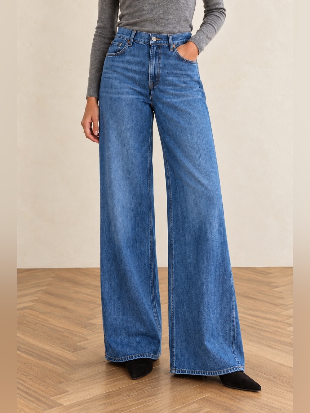 7 For All Mankind High Rise Wide Leg Trouser Jeans Medium Blue 30